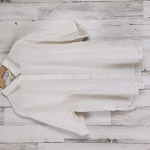 H&M cream eyelet button up collared blouse shirt oversized Size XXL